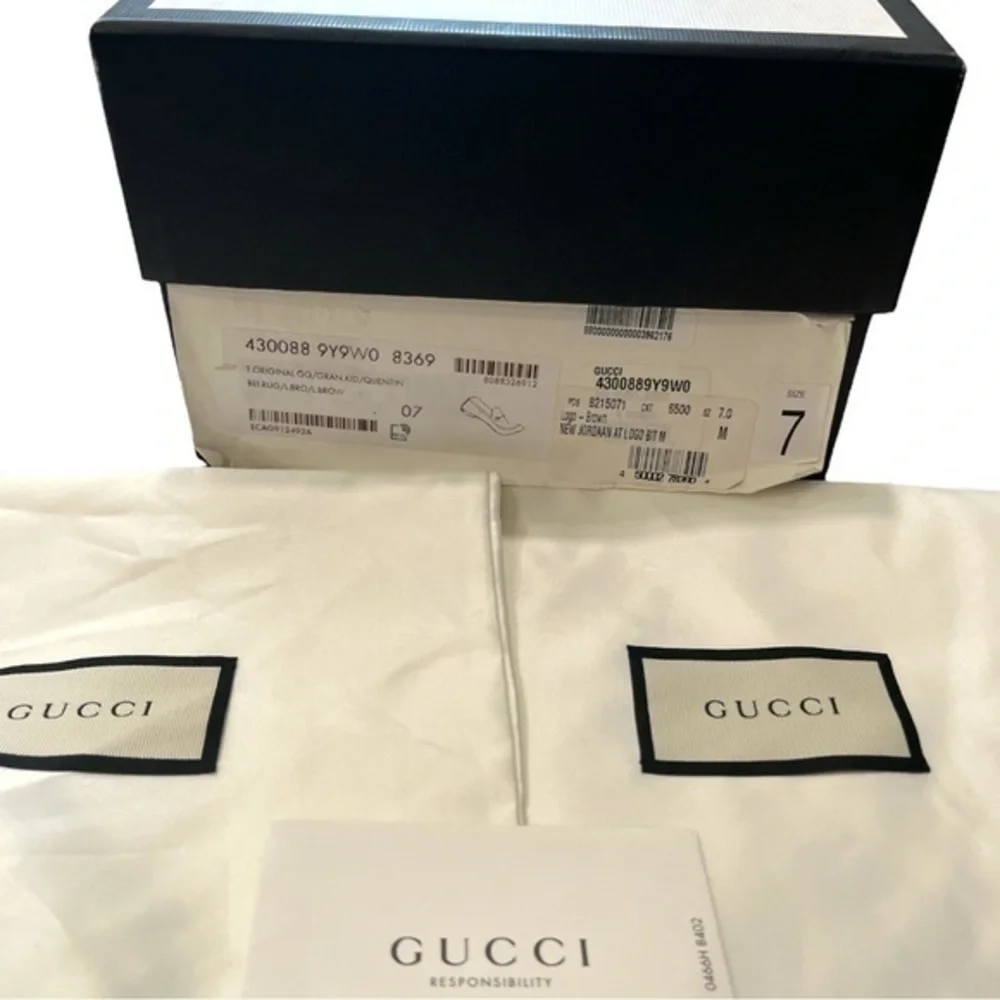 GUCCI Men’s Jordaan Brown GG Canvas Logo Horsebit Loafers Size 7